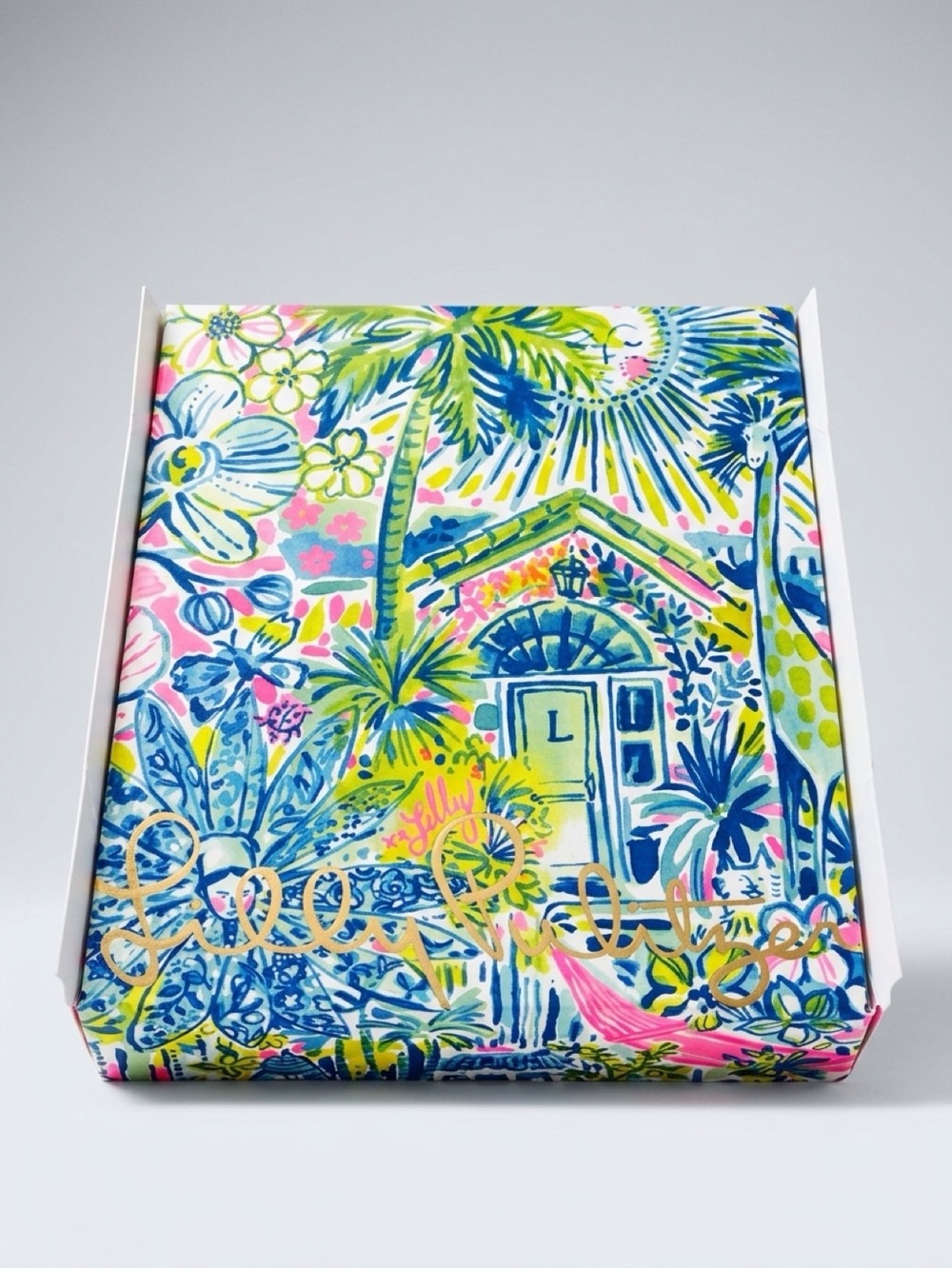 🆕LILLY PULITZER BLUE , PINK & GREEN TROPICAL PALM PRINTED GIFT BOX
